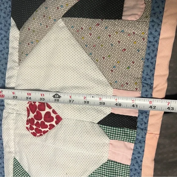 sun bonnet girl quilt 40" X 43" Multi Color With Pink Border Smallish Size